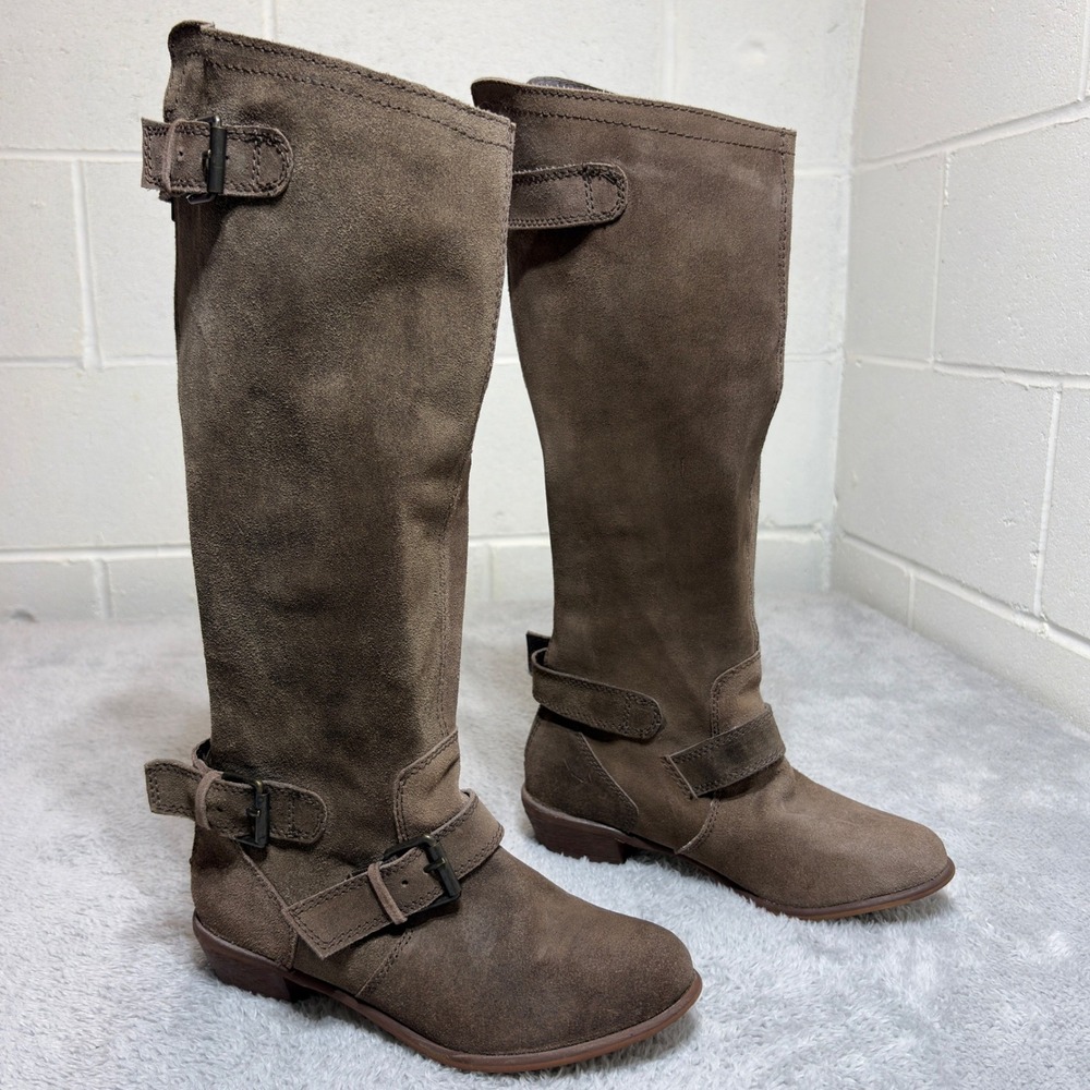 Naughty Monkey Tall Moto Boots Women 7 Brown Suede Buckle Back Zip NMW 1101-200